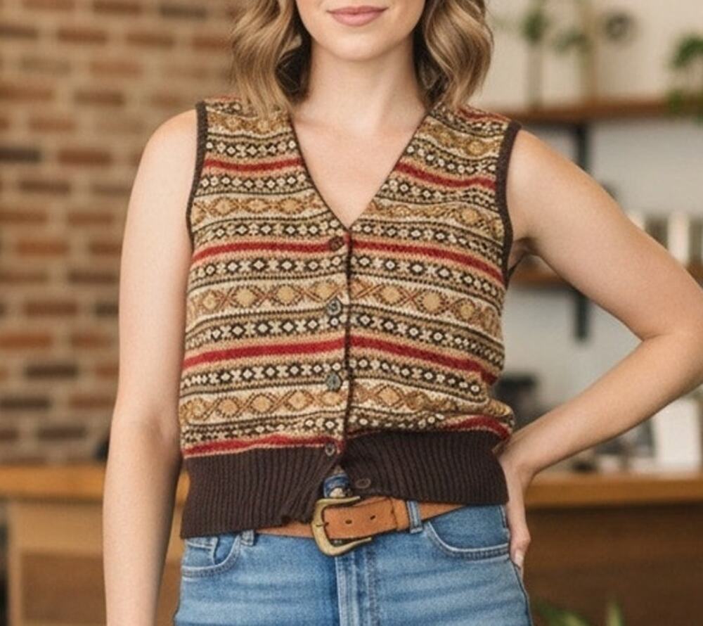 Vintage 90's Liz Claiborne rustic nordic style preppy sweater vest